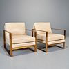 Milo Baughman, pair solid bronze lounge chairs