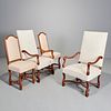 (2) Pairs Louis XIV walnut highback chairs