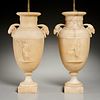 Pair Italian Neoclassic carved alabaster urn lamps