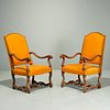 Period pair Louis XIV walnut fauteuils