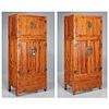 Pair Chinese hardwood compound cabinets