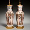 Pair Chinese Export pierced hexagonal vase lamps