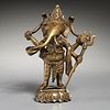 Antique inlaid copper alloy figure of Ganesh