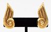 18K Yellow Gold Hammered Swirl Motif Clip Earrings