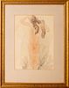 Signed A. Rodin Graphite & Watercolor on Paper
