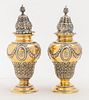Pair English Sterling Vermeil Casters