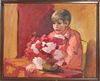 20th C. Portrait of Boy with Flowers, Signed O/C