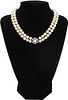 Ladies Pearl Necklace w Diamonds & Sapphire Clasp