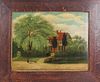 19th C. English Naive Painting, Country Home, O/C