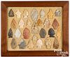 Framed group of various Indian stone points