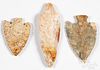 Three archaic Native American Indian stone points
