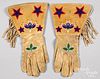 Santee Sioux Indian beadwork hide gauntlet gloves