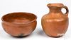 Two pieces of redware Native American pottery