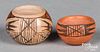 Two miniature Hopi Pueblo Indian pottery pots