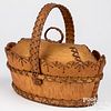 Woodland Indian birch bark handled basket with lid