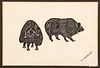 Stone-cut Canadian Inuit print of muskoxen