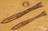 Native American Indian wooden fishing net needles