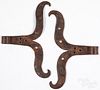 Pair of wrought iron rams horn hinges, 19th c.