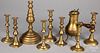 Brass candlesticks and chocolate pot, 18th/19th c.