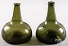 Two olive glass onion bottles late 18th c.