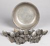 Pewter basin and spoons