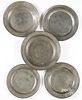 Five English pewter chargers, 18th/19th c.