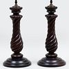 Pair of Carved Spiral Twist Wood Lamps