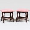 Pair of Charles II Style Provincial Oak Upholstered Joint Stools