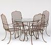 Four Faux Bois Metal Garden Armchairs with Matching Dining Table 
