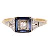 Art Deco Diamonds & Sapphires 18k Gold Ring