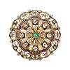 18k Gold Enamel with Diamonds & Emerald Pendant/Brooch