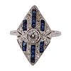 Art Deco Platinum Ring with Diamonds & Sapphires