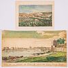 Two Hand Colored Engravings of Paris, France and Sploeto, Italy Landscapes.