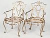 PAIR OF GILT METAL PATIO ARM CHAIRS