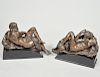 PAIR OF PATINATED BRONZE FIGURES