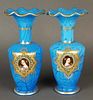 Pair of 19th C. Fine Baccarat Opaline Jewelled Vases
