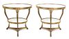 A Pair of Neoclassical Style Marble and Bronze Tables Height 27 1/2 x diameter 30 1/2 inches.