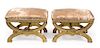 A Pair of Italian Carved Parcel Gilt Curule Stools Height 20 inches.