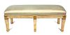 A Neoclassical Style Painted and Parcel Gilt Bench Height 20 x length 54 x depth 18 inches.