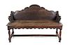 A French Provincial Carved Oak Bench Height 36 x width 53 3/4 x depth 16 1/2 inches.