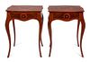 A Pair of Louis XV Style Mahogany Parquetry Side Tables Height 29 1/2 x width 22 x depth 15 inches.