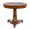 A Continental Marquetry Inlaid Center Table Height 30 x diameter 30 inches.