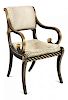 A Regency Ebonized and Gilt Decorated Open Armchair Height 34 1/2 inches.