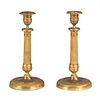 A Pair of French Empire Style Gilt Bronze Candlesticks Height 10 1/2 inches.