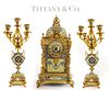French Tiffany & Co Bronze & Champleve Enamel Clock Set
