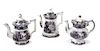 A Collection of Black and White Ironstone Transferware Beverage Items, Height of coffee pot 12 inches.