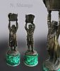 A Pair of Russian Bronze & Malachite Candle-holders