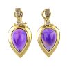 A set of amethyst and diamond jewellery. The pendant designed as a pear-shape amethyst cabochon, wit