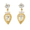 A pair of diamond ear pendants. Each designed as a pear and brilliant-cut diamond cluster drop, with