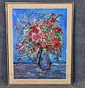 MID CENTURY L GRALUICK STILL LIFE PAINTING ON CANVAS FLOWERS SIGNED FRAMED